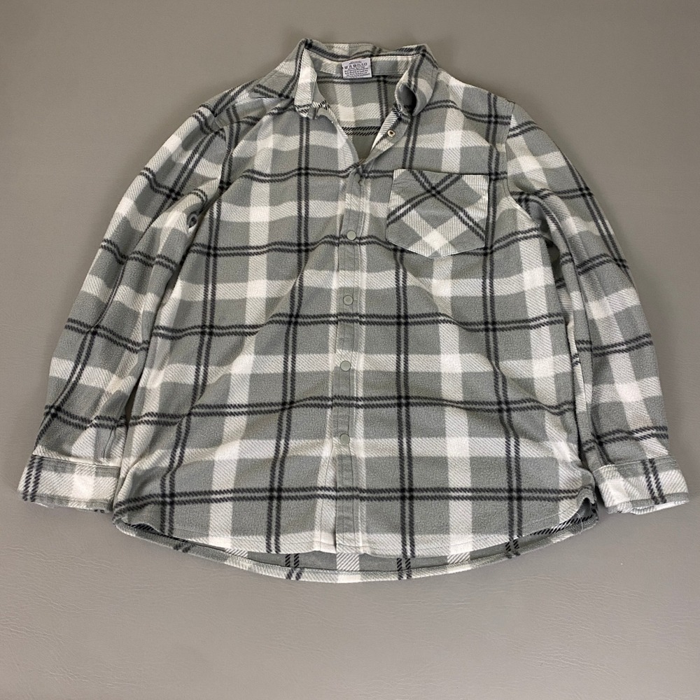 Centro Fleece Flannel Shirt Men's XL Gray White Plaid Snap Up Long Sleeve New